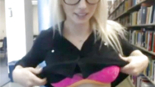 Exposed! Blonde Babe's Naughty Library Cam Show