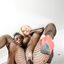 Fishnets wearing blonde worships BBC and cums
